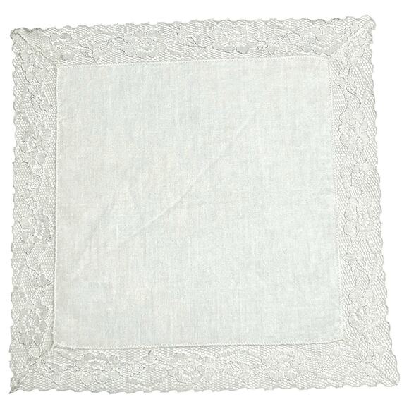 Handkerchief White Lace Edge Netting Vintage Wedding Bridal Hankie 9.5 Inch - Picture 4 of 8